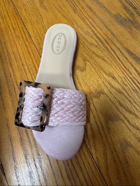 SCOOP Pink Braided Slide Mule with Tortoiseshell Buckle
